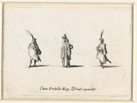 Lady, a cloak over the right shoulder, seen from the front, between two gentlemen, Jacques Callot, 1633 - 1635 Canvas Print