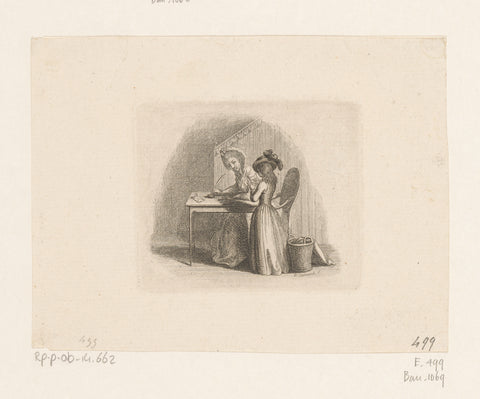 Schrijvende vrouw aan tafel met naast haar een voorlezend meisje, Daniel Nikolaus Chodowiecki, 1784 Canvas Print