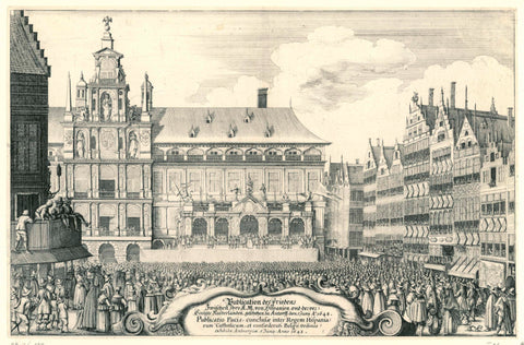 Announcing de Vrede van Munster at Antwerp, 1648, anonymous, 1648 - 1650 Canvas Print