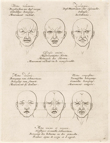 Facial expressions of great movement, dissatisgenm, jealousy and sorrow, Pieter Schenk (I), 1692 - 1711 Canvas Print