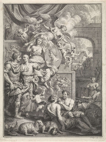 Fame with the portrait of Publius Virgil Maro, Pieter Tanjé, 1744 Canvas Print