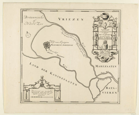 Historical map of the mouth of the Rhine and the House of The British, anonymous, 1732 - 1734 Canvas Print