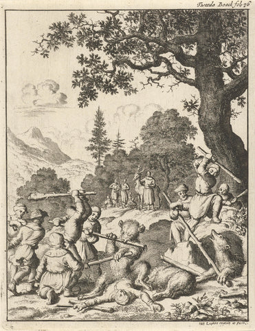 Bear hunt with clubs, Jan Luyken, 1682 Canvas Print