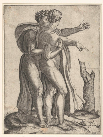 Two gesturing naked men, Marcantonio Raimondi, 1510 - 1527 Canvas Print