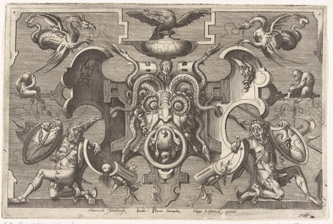 Cartouche on which there is a mascaron with snakes as hair, Harmen Jansz Muller, 1564 Canvas Print