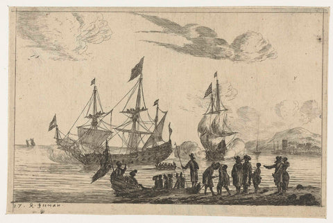 Harbour scene with a mirror sloop, Reinier Nooms, 1656 Canvas Print