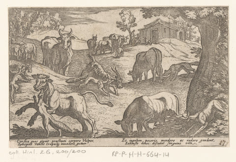 Foxes attack farm animals, Antonio Tempesta, 1605 Canvas Print