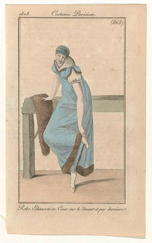 Journal des Dames et des Modes, Costume Parisien, 5 February 1808, (868): Robe échancrée en Coeur.., anonymous, 1808 Canvas Print