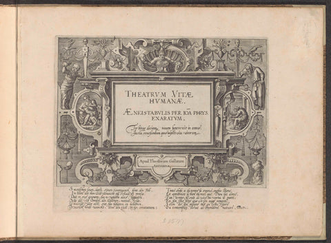 Title in ornamental frame with symbols that refer to the first and last phase of man's life, Johannes Wierix, 1598 - 1602 Canvas Print