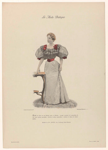 La Mode Pratique, 1894, 3rd year, No. 49 : Robe de diner en soie pékiné (...), Michel Berthaud, 1894 Canvas Print