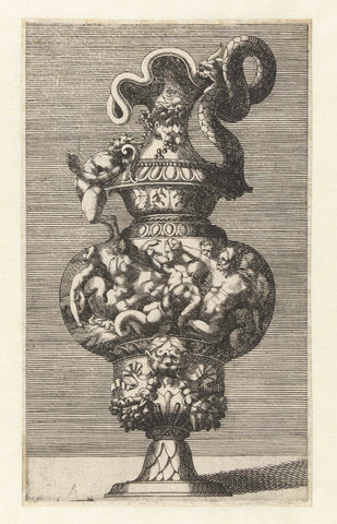 Kan met een oor, formed by a snake with a satyr's head, René Boyvin (workshop or), 1535 - c. 1598 Canvas Print