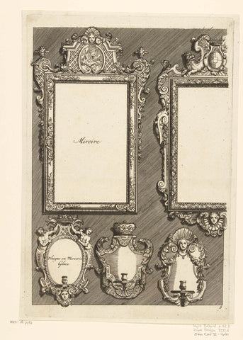 Two Rectangular Mirrors and Three Sconces, Daniël Marot (I), after 1703 - before 1800 Canvas Print