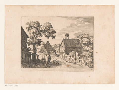 Village view with a cow and goats, Matthäus Merian (I), 1620 Canvas Print