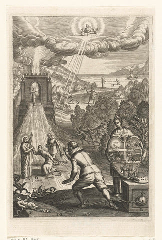 Emblem with man who sees how trust in God can deliver a man from sin and make him live in virtue, Boetius Adamsz. Bolswert, 1620 Canvas Print