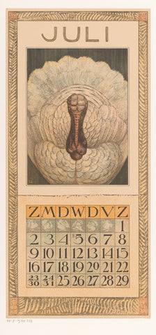 Calendar sheet July with turkey, Theo van Hoytema, 1904 Canvas Print