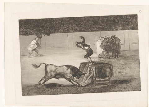 Bullfighter standing on a table in an arena, Francisco de Goya, 1815 Canvas Print