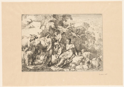 Shepherd with herd and four muses, Christian Wilhelm Ernst Dietrich, 1740 Canvas Print