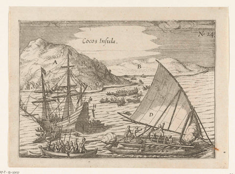 The ship at Cocos island, 1616, anonymous, 1646 Canvas Print