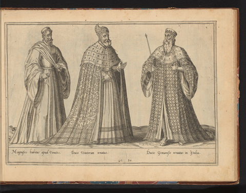 Three Doges from Venice and Genoa, dressed in the fashion of ca. 1580, Abraham de Bruyn, in or before 1581 Canvas Print