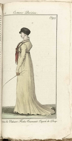 Journal des Dames et des Modes, Costume Parisien, 1805, Year 13 (599) Chapeau de Velours. Damn Turning. Capote de Drap., anonymous, 1805 Canvas Print