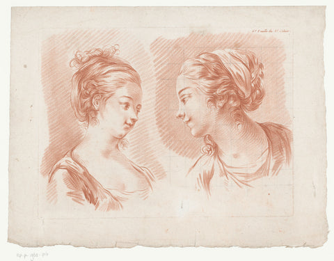 Two Heads of Women, Jean François Janinet, 1762 - 1793 Canvas Print