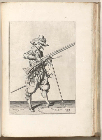 Soldier on guard adjusting the position and shape of the fuse on the cock of his musket (no. 42), c. 1600, Jacob de Gheyn (II) (workshop of), 1597 - 1607 Canvas Print