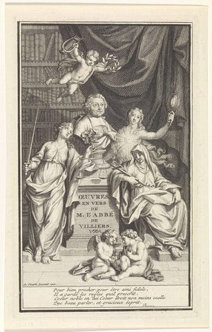 Portrait bust of Pierre de Villiers surrounded by allegorical figures, Bernard Picart (workshop or), 1716 Canvas Print