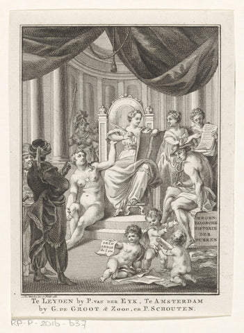 Allegorical performance with History, Truth, Antiquity Knowledge and Prudence, Reinier Vinkeles (I), 1768 Canvas Print