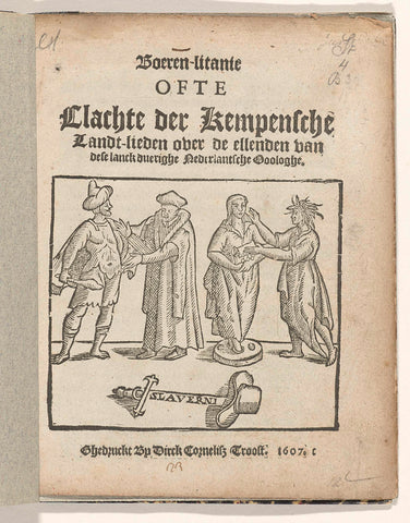 Title page of the pamphlet: Boeren-Litanie ofte Clachte der Kempensche Landt-lieden over de ellenden van deze lanck duerighe Nederlantsche Ooologhe, 1607, anonymous, 1607 Canvas Print