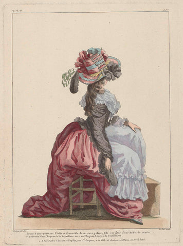 Gallerie des Modes et Costumes Français, 1787, TTT 387 : Jeune Dame guettant l'instant (...)., Le Bas, c. 1787 Canvas Print