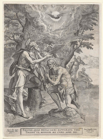 Baptism of Christ, Antonie Wierix (II), 1584 Canvas Print