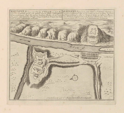 Map of Rheinfels Castle and the town of Sankt Goar, Abraham Allard, 1702 - 1733 Canvas Print