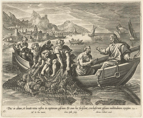 Miraculous fishing, Cornelis Galle (I), 1598 - 1618 Canvas Print