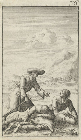 Christen vindt Simpel, Luiaard en Vermetel slapend, Jan Luyken, 1684 Canvas Print