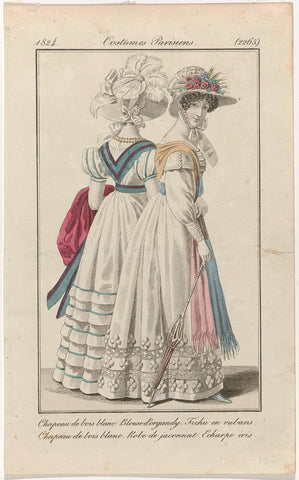 Journal des Dames et des Modes, Costumes Parisiens, 20 September 1824, (2265): Chapeau de bois blanc (...), anonymous, 1824 Canvas Print