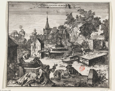 Mourning men at the Portuguese-Jewish cemetery Beth Haim in Ouderkerk aan de Amstel, Romeyn de Hooghe, 1675 - c. 1695 Canvas Print