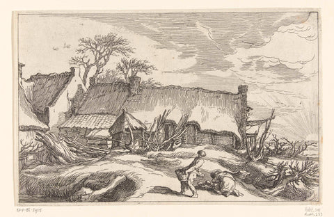 Farm with rising or setting sun, Boëtius Adamsz. Bolswert, 1614 Canvas Print