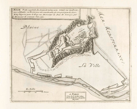 Map of Nice, ca. 1702, anonymous, 1702 - 1703 Canvas Print