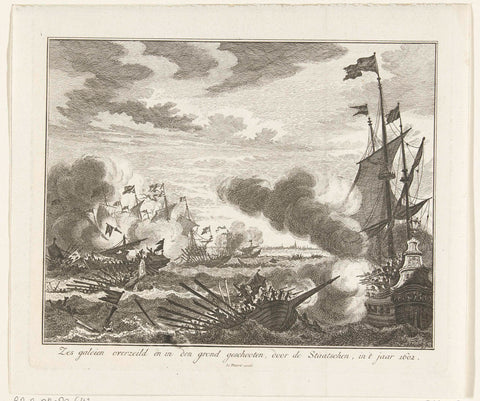 The destruction of the Spanish galleys off the Flemish coast, 1602, Simon Fokke, 1756 - 1758 Canvas Print