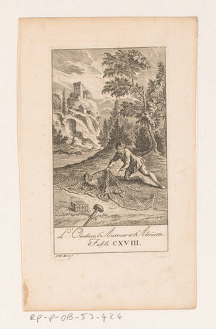 Fable of the bird catcher, hawk and lark, Johann Heinrich Meil (der Ältere), 1758 Canvas Print