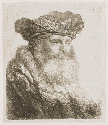 Bearded man in a velvet cap with a jewel clasp, Rembrandt van Rijn, 1637 Canvas Print