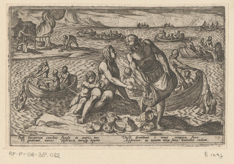 Fishermen and families collect oysters, Antonio Tempesta, 1602 Canvas Print