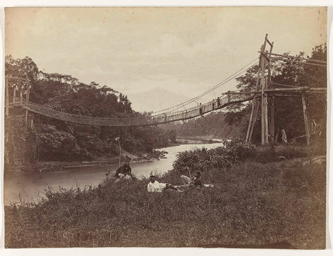 Suspension bridge of bamboo / at Bliar / Kedirie, anonymous, 1880 - 1888 Canvas Print