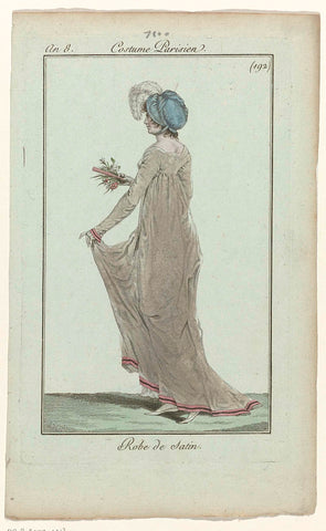 Journal des Dames et des Modes, Costume Parisien, 4 February 1800, Year 8 (192) : Satin dress, anonymous, 1800 Canvas Print