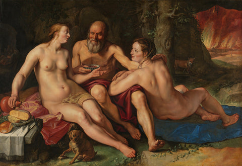 Lot and his Daughters, Hendrick Goltzius, 1616 Canvas Print