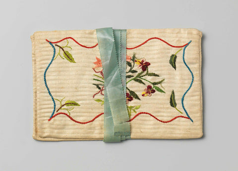 Letter bag in a flat, rectangular model, of white cotton with woven stripes, decorated with multicolored floral silk embroidery, with on the inside the initials 'GMH', 'souvenir d'amitie' and '1799', anonymous, 1799 Canvas Print