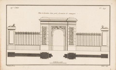 Gate with round arch and fencing, Jean Pelletier, 1772 - 1779 Canvas Print