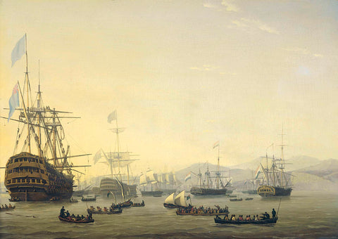 Council of War on board the 'Queen Charlotte', commanded by Lord Exmouth, prior to the Bombardment of Algiers, 26 August 1816, Nicolaas Baur, 1818 Canvas Print