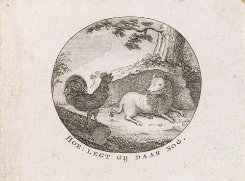 Vignette with rooster and keeshond, 1795, anonymous, 1795 Canvas Print