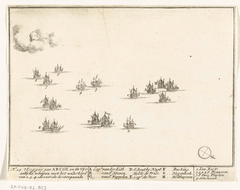 Naval battle between Dutch and French in the North Sea (plate 14), 1694, Adriaen Schoonebeek, 1694 Canvas Print